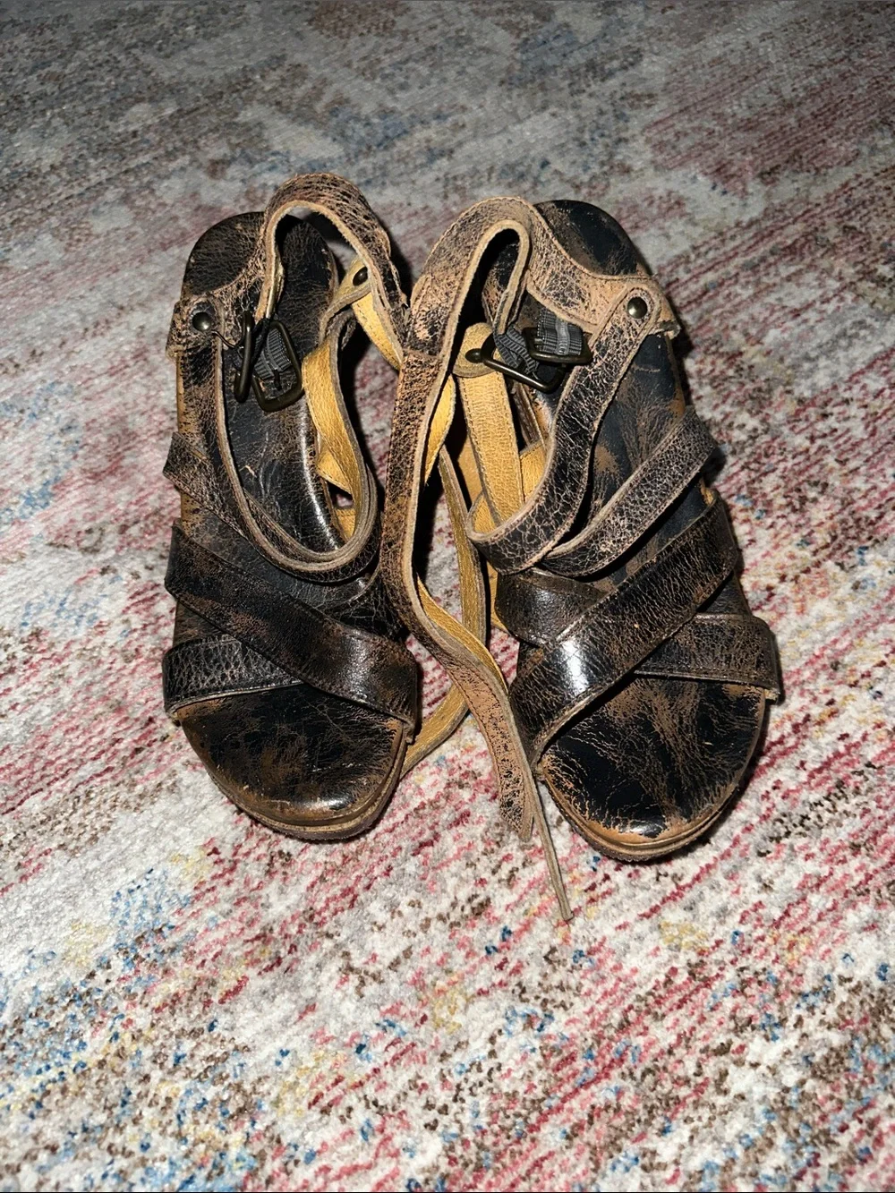 Bed Stu Leather Strappy Wedge Sandals-7